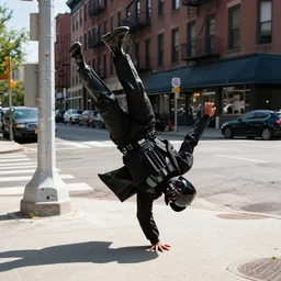 darth vader break dancing on a street corner, brooklyn, day time, sunny, the 8 0's