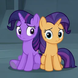 twilight sparkle sitting next to mordecai from regular show, looking sad, digital art, trending on artstation, moody