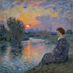 renaissance era classical painting of river at dusk, during middle ages, split complementary palette, oil painting, by greg rutkowski and claude monet