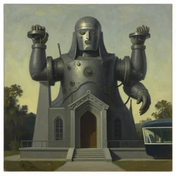 a shrine to an ancient technological god, lowbrow, pj crook, ( ( ( grant wood ) ) ), ( ( ( edward hopper ) ) ), oil on canvas