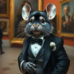 museum painting, chinchilla wearing tuxedo, sharp focus, highly detailed, digital art, matte painting, masterpiece, by artgerm, by greg rutkowski