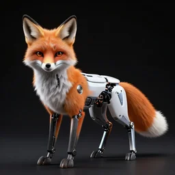 a robot cyborg fox, black backround