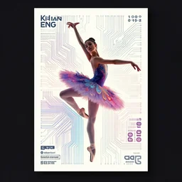 a poster of a ballerina an album cover by kilian eng, behance contest winner, afrofuturism, circuitry, artwork, adafruit