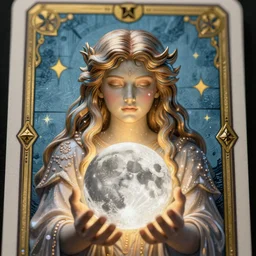 [ artemis holding the moon in her hands ]!!, closeup!!, macro!!, filling it with magical energy, digital art, tarot card, portrait!!, trending on polycount, cgsociety contest winner, digital art, 4 k, sharp, detailed, intricate, illustrated by greg rutkowski, zbrush, unreal engine 5