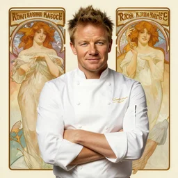 gordon ramsay, painting by gaston bussiere, craig mullins, greg rutkowski, alphonse mucha