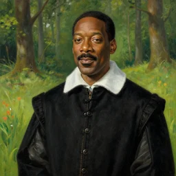 renaissance portrait of Eddie Murphy by a meadow in a forest, masterpiece by Eugene de Blaas