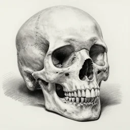 found pencil drawing of a skull, extremely detailed, 8k
