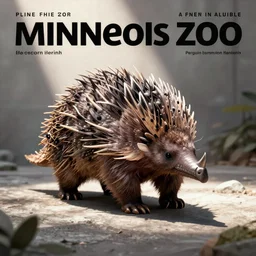 rhinochidna the echidna in minneapolis zoo, magazine cover, fullbody photo