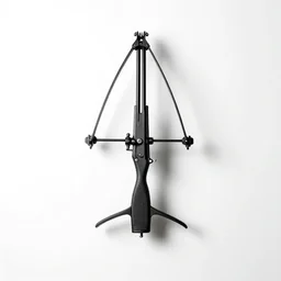 minimalist crossbow, studio product photography, isolated on a pure white background, centered, entire object in frame, sharp focus, soft studio lighting