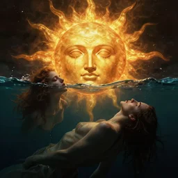drowning of the sun god no tears yes fears, terese nielsen, steve argyle, intricate, cinematic, dramatic lighting, 8 k resolution,
