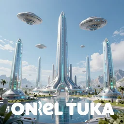 poster of onkel tuka, beautiful landscape, highly detailed, machine planet, alien utopia, glass obelisks, ufo in the sky, full of color, advanced technology, cinematic lighting, sharp focus, artstation, intricate, masterpiece, art by maria panfilova and dylan kowalski and huifeng huang
