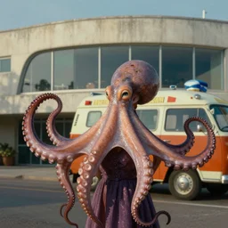tentacle octopus mid century office building summertime union kodachrome washed out color queen elizabeth vintage ambulance