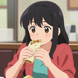 anime girl eats burrito