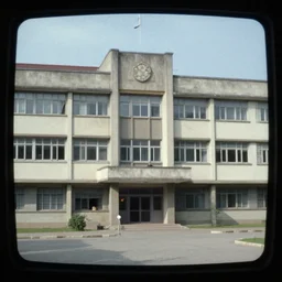 brutalist school buidling, 1 9 8 5, vhs footage, deinterlaced, color noise, fuzzymemories. tv, 4 8 0 p