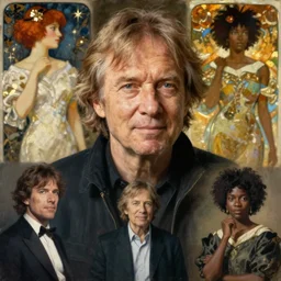 neil young, portrait painting by richard schmid, maxfield parrish, alphonse mucha, thomas moran, studio ghibli, loish, kehinde wiley, fashion photography, narrow depth of focus