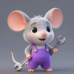 cute attractive female mouse wearing purple jumpsuit holding a wrench, by Pixar style