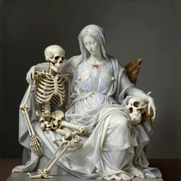 highly detailed 8 k la pieta medium shot painting of catholic veilded transparent lady with rotting skeleton still life, lawrence alma - tadema, slime, artstation, special effects makeup, 1 9 th, maximalist, masterpiece, glittering, gold, hyperreal, golden ratio, alphonse mucha, mythological