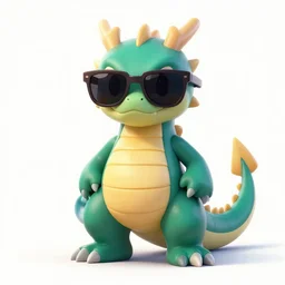 Radical 80s Dragon with sunglasses, professional digital art