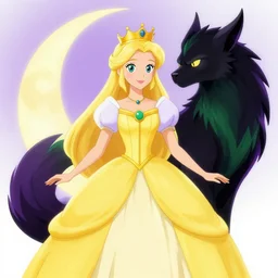 portrait of princess of the dreamlands and moon beast, beautiful! coherent! by brom, vibrant colors, yellow purple green black