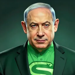 Portrait of Benjamin Netanyahu as a green money superhero, by Jim Lee, Jack Kirby, highly detailed, clean, wallpaper