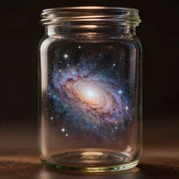 milky way of stars in a shiny glass jar, hyperrealistic, 8k, trending on artstation, photorealistic, octane render, rim light AI, warm colors, stylistic
