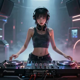 female futuristic dj, art station concept art, 4 k