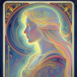 side portrait, imogen poots paladin, gloomhaven, soft, smooth, luminescent oil painting, art nouveau tarot, backlit glow, ripples, swirly vibrant color lines, neo - gothic, gaudy colors, aesthetic octane render, 8 k, by victo ngai, kilian eng, ilya kuvshinov, cushart krenz