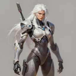 greg manchess portrait painting of a 2 yorha type a no. 2 as overwatch character!!, white long hair, organic painting, trending on artstation, by huang guangjian and gil elvgren and sachin teng
