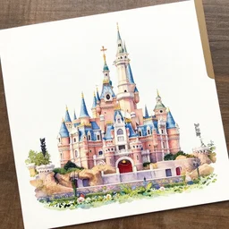 a beautiful watercolour sketch print of the disney castle on a 3 0 0 gsm watercolour card
