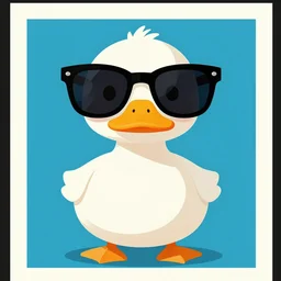 a graphic of a duck wearing sunglasses, funky poster art