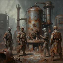 airbrushed awful blastocyt factory end of civilization, rusted, muted colors by wayne d barlowe, jack kirby, kelly freas, donato giancola, geof darrow, alex ross, basil gogos, philippe druillet, fine art masterpiece baked at 3 0 0 f, matte painting, cold lighting, aged with sunlight, award winning horror, photorealistic render