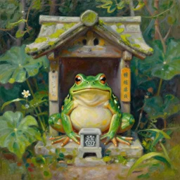 beautiful impressionist painting of a frog shrine