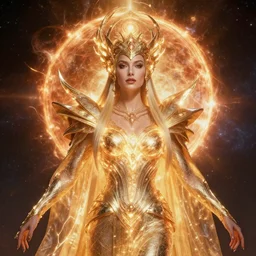 portrait of the powerful queen of the solar system in the style of charlie bowater and in the style of wayne barlowe. glowing, ornate and subtle, stunning, dynamic lighting, intricate and detailed.