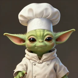 portrait of cute young yoda!! chef cook with a chef hat, intricate, elegant, highly detailed, digital painting, artstation, concept art, smooth, sharp focus, illustration, art by artgerm and greg rutkowski and alphonse mucha, 8 k