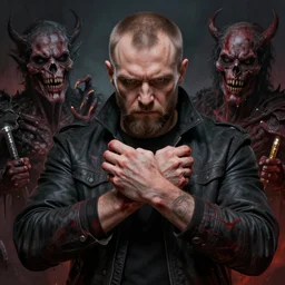 zhirinovsky goes to hell and rips off the hands of sinners in hyper - realistic style