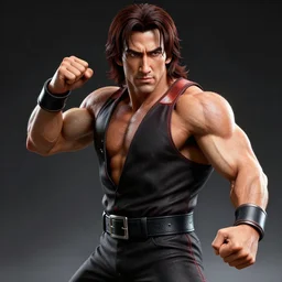 photo of nikolas cage as ken from street fighter 2, shoulder length hair, high - contrast, intricate, action pose, highly detailed, centered, digital painting, artstation, smooth, sharp focus, illustration, artgerm, tomasz alen kopera, peter mohrbacher, donato giancola, joseph christian leyendecker, wlop, boris vallejo
