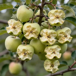 a photo of a tree full of apple cores