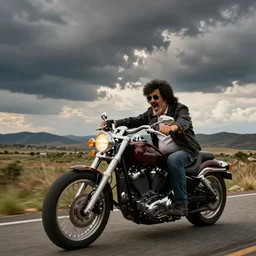 bob ross screaming on motorcycle
