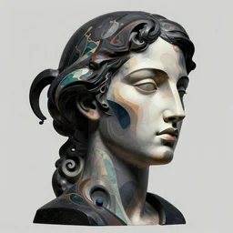 epic concept art. abstract female face silhouette mixing with black and color liquid fluid. abstract sculpture. art deco swirls. masterpiece, michelangelo. 3 d. concept art, matte painting. greg rutkowski, wlop, victo ngai, kandinski
