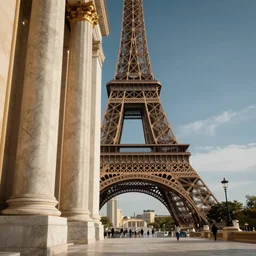 Tour Eiffel made of marble with a lot of columns, in the style of a neoclassical building, golden inlays, digital art