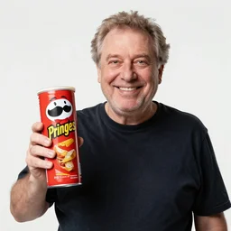 slavoj zizek holding a can of pringles and smiling