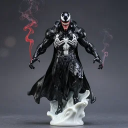 venom lord sculptor, black paint on white porcelain, leather cloak, red smoke, intricate, wet plastic, levitating, style of alex stoddard, 8 k, bokeh