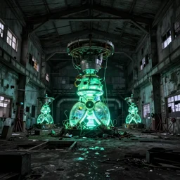 abandoned warehouse of glowing nuclear waste. cyberpunk 2 0 7 7 cp 2 0 7 7