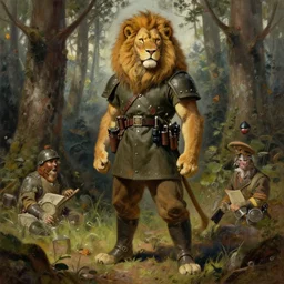 furry anthro lion soldier in the forest during world war 1, character design, painting by gaston bussiere, craig mullins, j. c. leyendecker, tom of finland