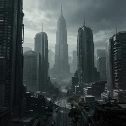 a desolate future cyberpunk city