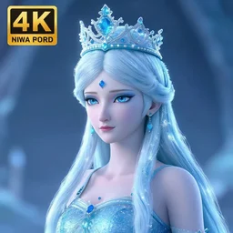 beautiful ice queen ornate cload and crown, highly detailed, 4k, HDR, smooth, sharp focus, hyper realistic, high resolution, award-winning photo