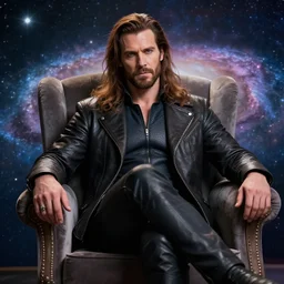 hyperrealistic photo of Mysterio from Marvel Comics, sitting on the armchair, the galaxy in the background, high quality, hyperdetalied, digital art, trending on Art Station,