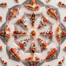 breathtaking detailed concept art painting kaleidoscope of koi carp collage illustration pattern, 1 5 0 mm, tiny, small, miniature, short, cute and adorable, digital painting, highly detailed, intricate, elegant, artstation, concept art, colorful, beautiful, studio ghibli, aoshima chiho, takashi murakami, manga, cute and adorable
