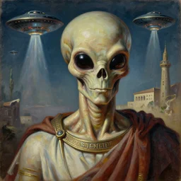 alien invasion Ancient Greece, UFOs, oil on canvas, portrait, intricate, 8k highly professionally detailed, HDR, CGsociety