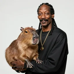 Snoop Dogg holding a Capybara for a 1990s sitcom tv show, Studio Photograph, portrait, C 12.0